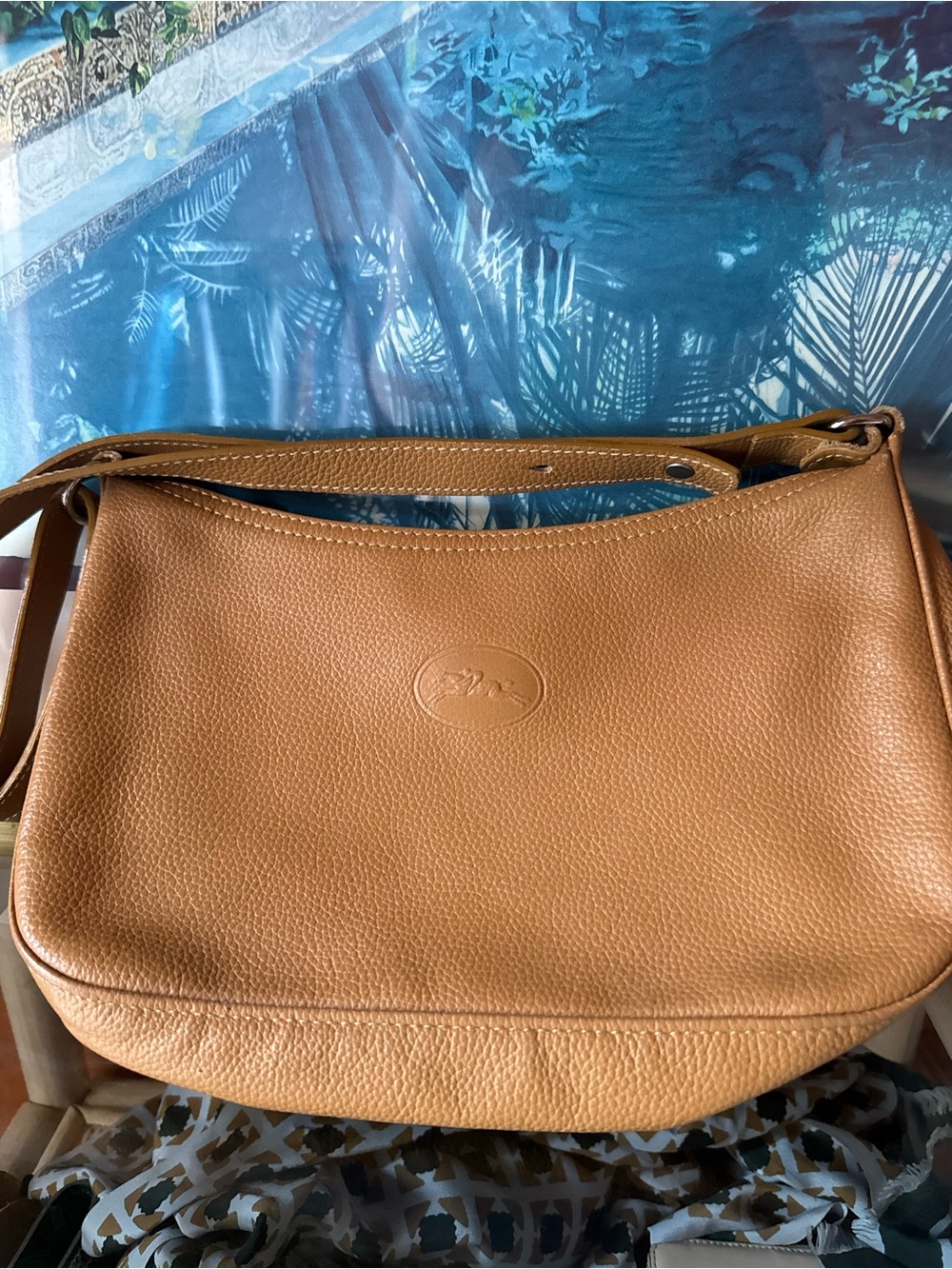 Longchamp Paris 1948 Tan Pebbled Leather Hobo Shoulder Bag Made in France